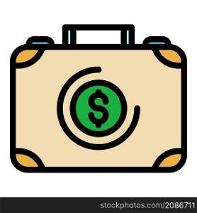 Suitcase with money icon. Outline suitcase with money vector icon color flat isolated. Suitcase with money icon color outline vector