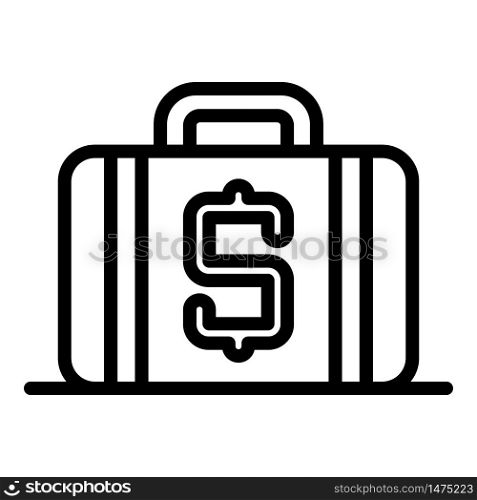 Suitcase with money icon. Outline suitcase with money vector icon for web design isolated on white background. Suitcase with money icon, outline style
