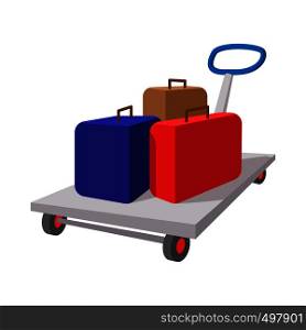Suitcases on a cart cartoon icon on a white background. Suitcases on a cart cartoon icon