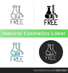 Sulfate free icon. Natural cosmetics concept. Creation of products without harmful chemical additives. Vegan skincare. Linear black and RGB color styles. Isolated vector illustrations. Sulfate free icon