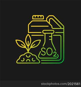 Sulphur fertilizer gradient vector icon for dark theme. Plants and crop nourishing. Growth and fertility increasing. Thin line color symbol. Modern style pictogram. Vector isolated outline drawing. Sulphur fertilizer gradient vector icon for dark theme