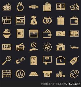 Sum of money icons set. Simple set of 36 sum of money vector icons for web for any design. Sum of money icons set, simple style