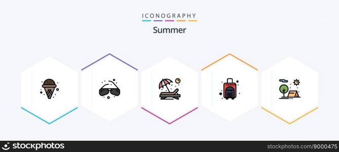 Summer 25 FilledLine icon pack including c&ing. travel bag. chair. travel. bag