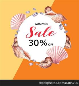 Summer advertising  holiday. promote on sale discount. vacation shopping time, creative watercolor vector illustration design