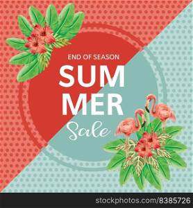 Summer advertising  holiday. promote on sale discount. vacation shopping time, creative watercolor vector illustration design