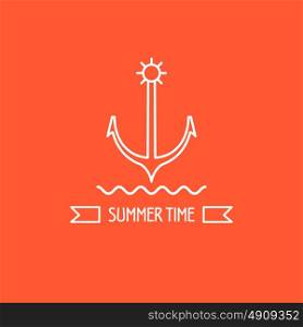 Summer. Anchor. The emblem of sea travel. Ribbon with the inscription summer.
