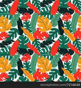 summer and autumn color tropical leaf hand drawing pattern seamless