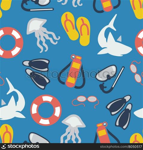 Summer and sea seamless pattern. Seamless pattern with flat summer and sea elements. Vector illustration