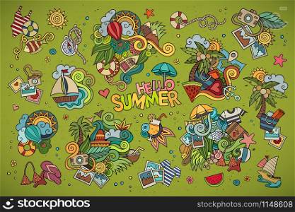 Summer and vacation hand drawn vector symbols and objects. Summer and vacation symbols and objects