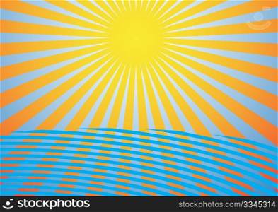 Summer Background - Sun Rays, Sky and Ocean Waves