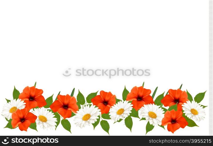 Summer background with colorful beautiful flowers. Vector illustration