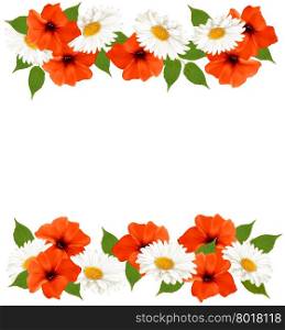 Summer background with colorful beautiful flowers. Vector illustration
