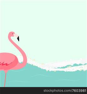 Summer Background with Flamingo and Sea Waves. Vector Illustration EPS10. Summer Background with Flamingo and Sea Waves. Vector Illustration