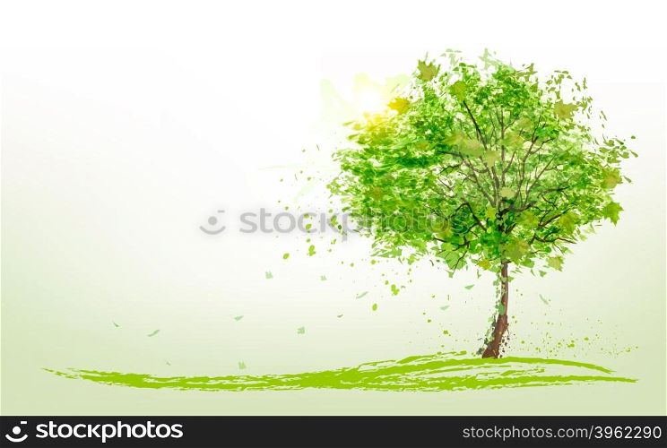 Summer background with green trees. Vector.