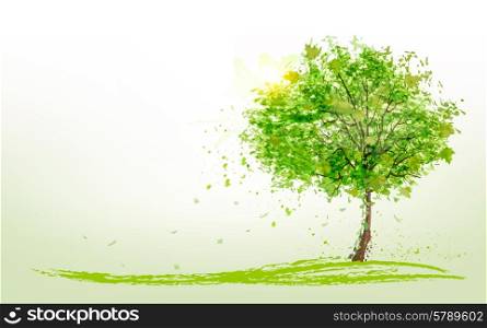 Summer background with green trees. Vector.