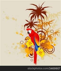 summer background with palm and parrot