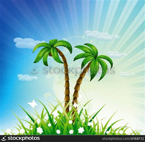 summer background with palm trees vector illustration