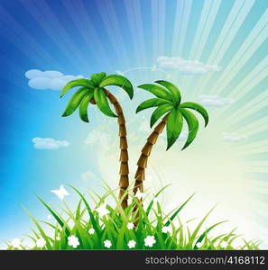 summer background with palm trees vector illustration