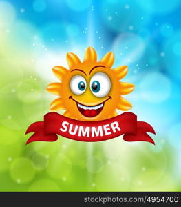 Summer Background with Smiling Sun. Illustration Summer Background with Smiling Sun - Vector