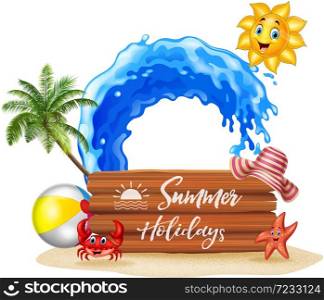 Summer background with wooden sign