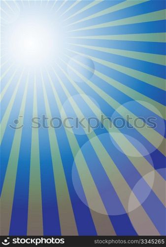 Summer Background - Yellow Rays on Blue Sky