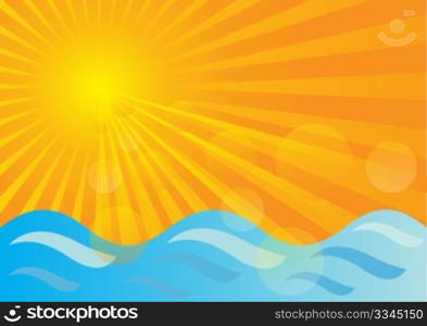 Summer Background ? Yellow Sunbeams and Ocean
