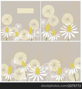 Summer backgrounds with daisies. Set of abstract artistic creative universal cards. Design for prints,flyers,banners,cards. Vector illustration. Summer abstract backgrounds with daisies.