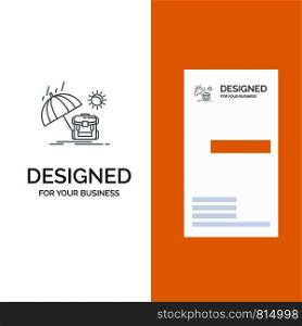 Summer, Backpack, Sun, Season Grey Logo Design and Business Card Template