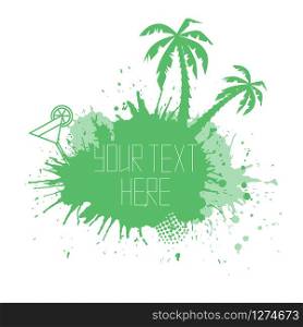 Summer banner with watercolor splashes palm trees and space for text. Vector element for your design. Summer banner with watercolor splashes palm trees and space for