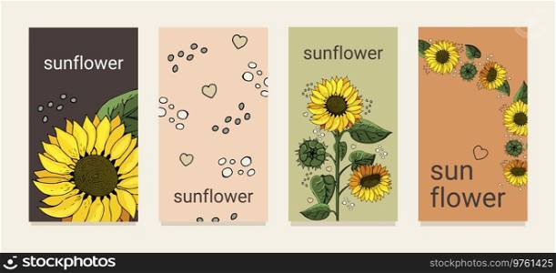 Summer banners with yellow sunflowers for social networks. Vector illustration