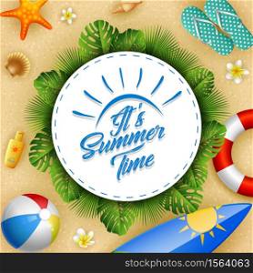 Summer beach background circle for text and colorful beach
