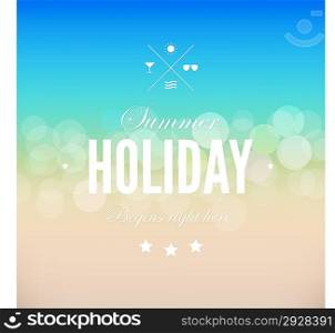 Summer beach holiday background in vintage retro style. Bokeh Vector. Editable