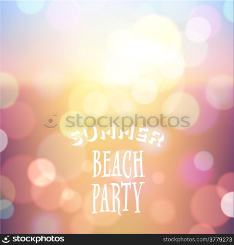 Summer beach party. Poster on tropical night bokeh background. Vector eps10.