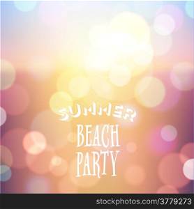 Summer beach party. Poster on tropical night bokeh background. Vector eps10.