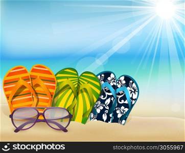 Summer beach sandals colorful flip- flops with sunglasses