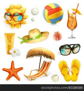 Summer beach, set of vector icons