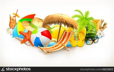 Summer, beach set, vector illustration