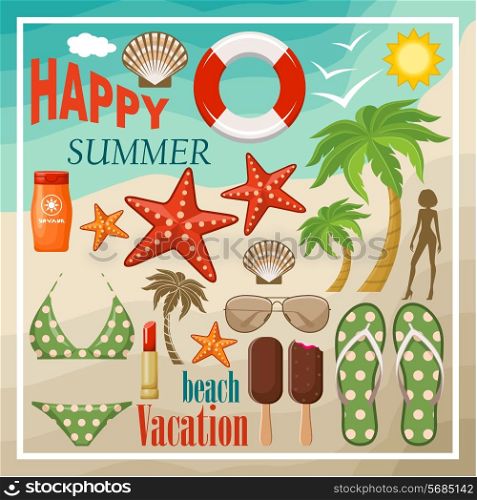 Summer beach set. Vector illustration