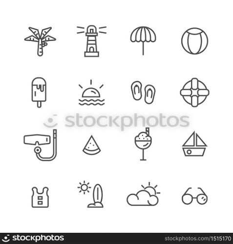 summer beach simple line icons set vector illustration