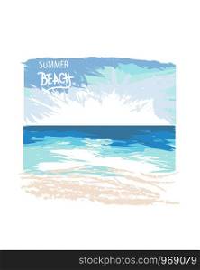 summer beach slogan print T-Shirt.Creative drawing simple watercolor.Seascape minimal sea wave beautiful.Holiday vacation for card and banner poster web. Graphic travel sketch background.vector EPS10