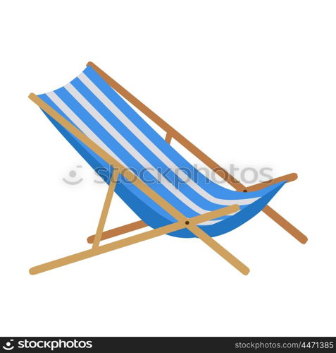 Summer Beach Sunbed Lounger. Flat design simple blue white stripes summer beach sunbed lounger chair wood isolated on white. Vector illustration