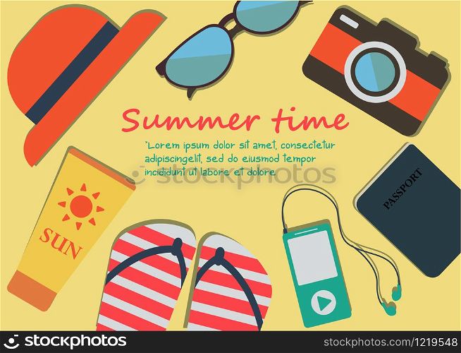 summer beach vector illustrator flat design,Holiday tourism concept.