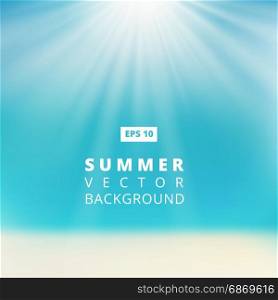 Summer beach with sunlight, blue sky, vector illustration, copy space