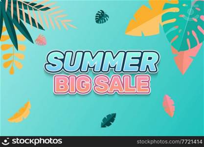 Summer big sale background with tropical leaves. Vector Illustration EPS10. Summer big sale background with tropical leaves. Vector Illustration