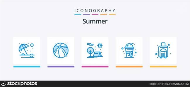 Summer Blue 5 Icon Pack Including travel. bag. c&ing. summer. cold. Creative Icons Design