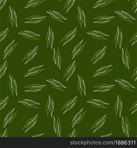 Summer botanical line shapes seamless pattern on green background. Nature wallpaper. Design for fabric, textile print, wrapping, cover. Vector illustration.. Summer botanical line shapes seamless pattern on green background.