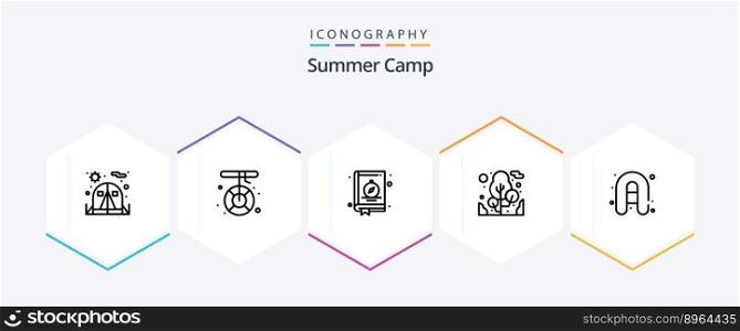 Summer C&25 Line icon pack including travel. inflatable boat. compass. c&ing. plant