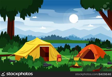Summer C&Tent Outdoor Lake Nature Adventure Holiday