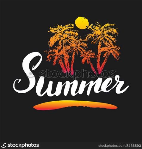 Summer Calligraphy lettering handwritten sign, Hand drawn grunge calligraphic text. Vector illustration