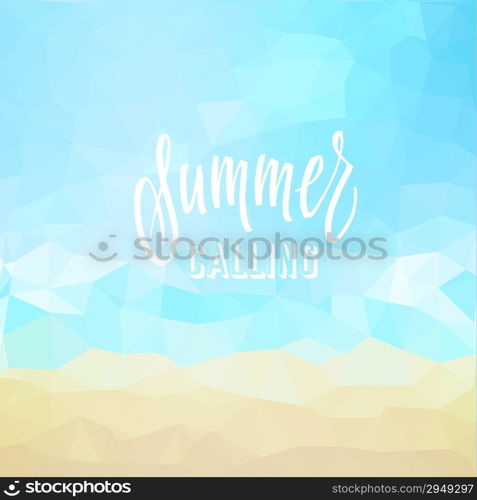 Summer calling. Poster on tropical beach background. Vector eps10.